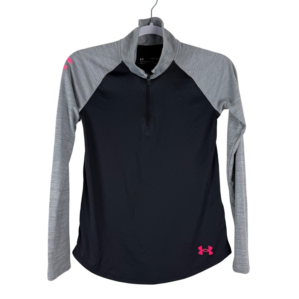 Girls Under Armour Tech Graphic 1/2 Zip Long Sleeve Shirt Size YLG Large Black